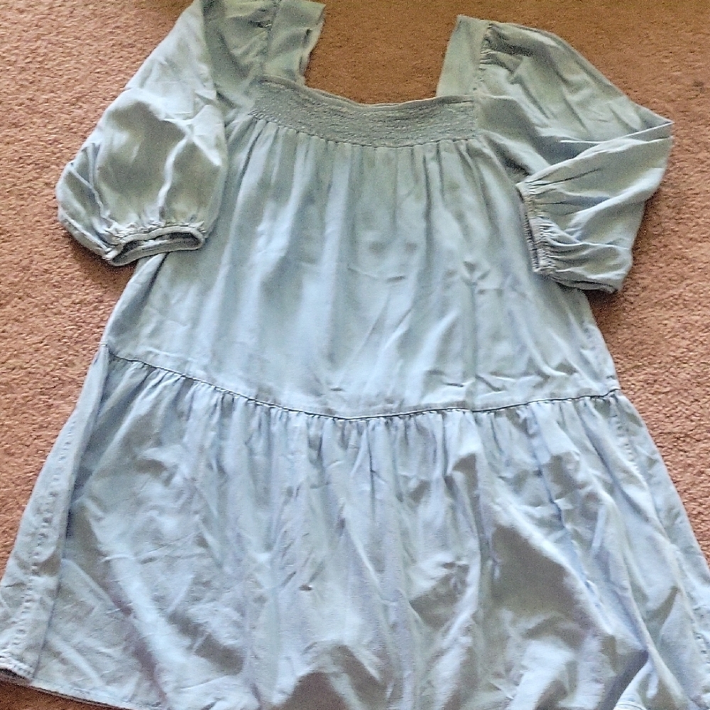 Blue Tiered Puff Sleeve Sundress